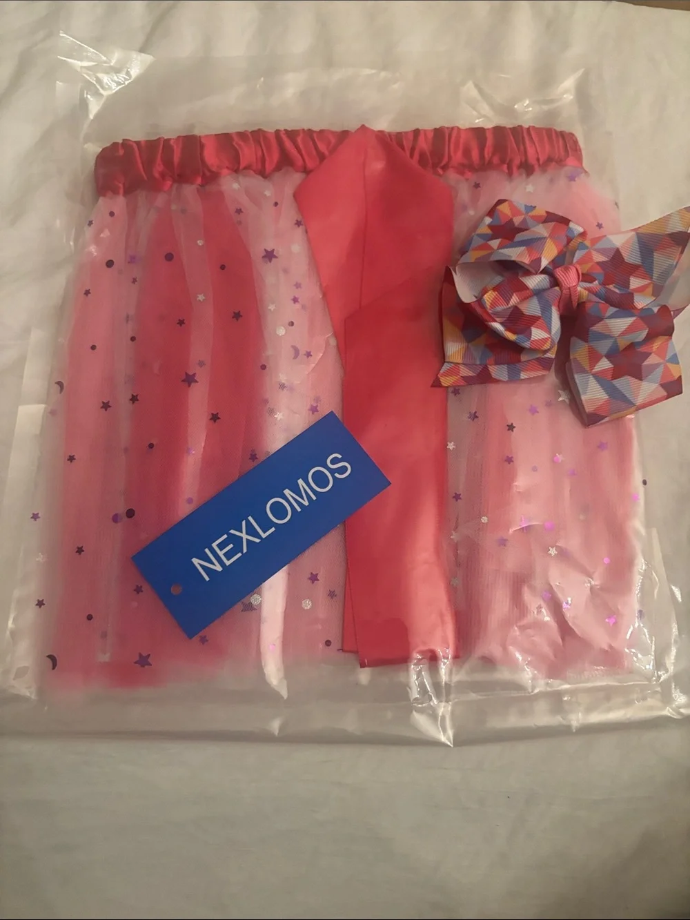 Pink Star Tulle Skirt with Multi Geometric Bow